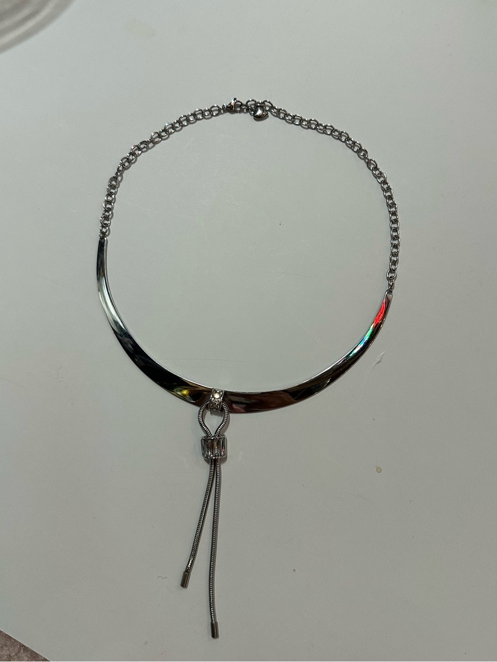 Tocara Women's Silver-Tone Crescent Choker Necklace with Adjustable Tassel